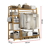 Clothing & Wardrobe Storage: Portable Clothes Rack Coat Garment Stand Bamboo Rail Hanger Airer Closet