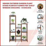 Pots, Planters & Accessories: Indoor Outdoor Garden Plant Stand Planter Flower Pot Shelf Wooden Shelving - 9 Shelves