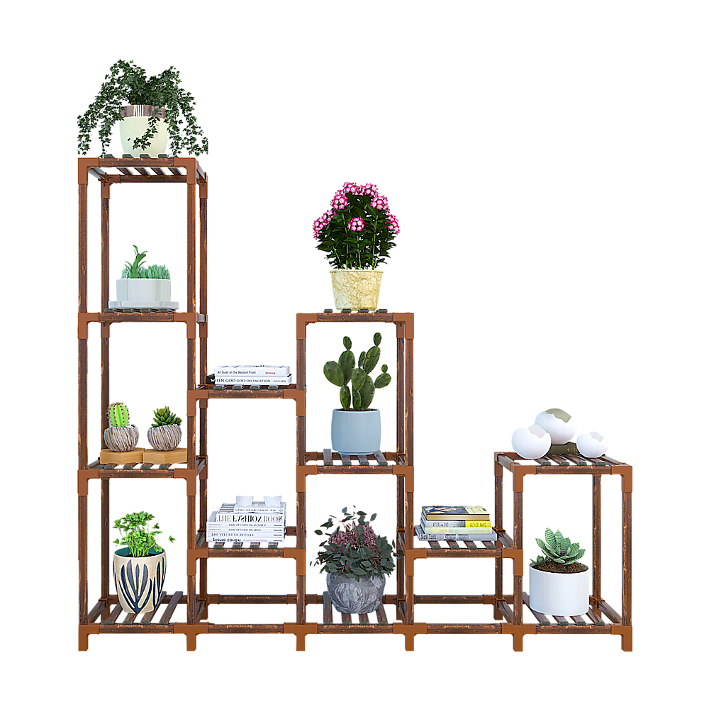 Pots, Planters & Accessories: Indoor Outdoor Garden Plant Stand Planter Flower Pot Shelf Wooden Shelving - 12 Shelves