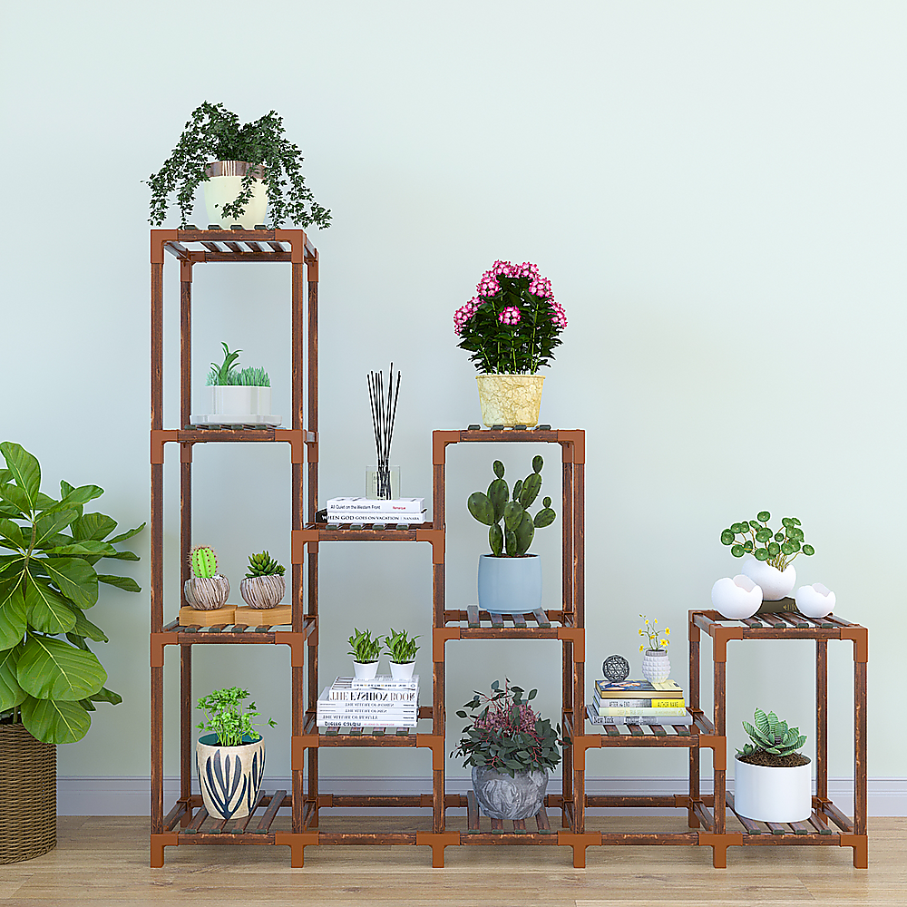 Pots, Planters & Accessories: Indoor Outdoor Garden Plant Stand Planter Flower Pot Shelf Wooden Shelving - 12 Shelves
