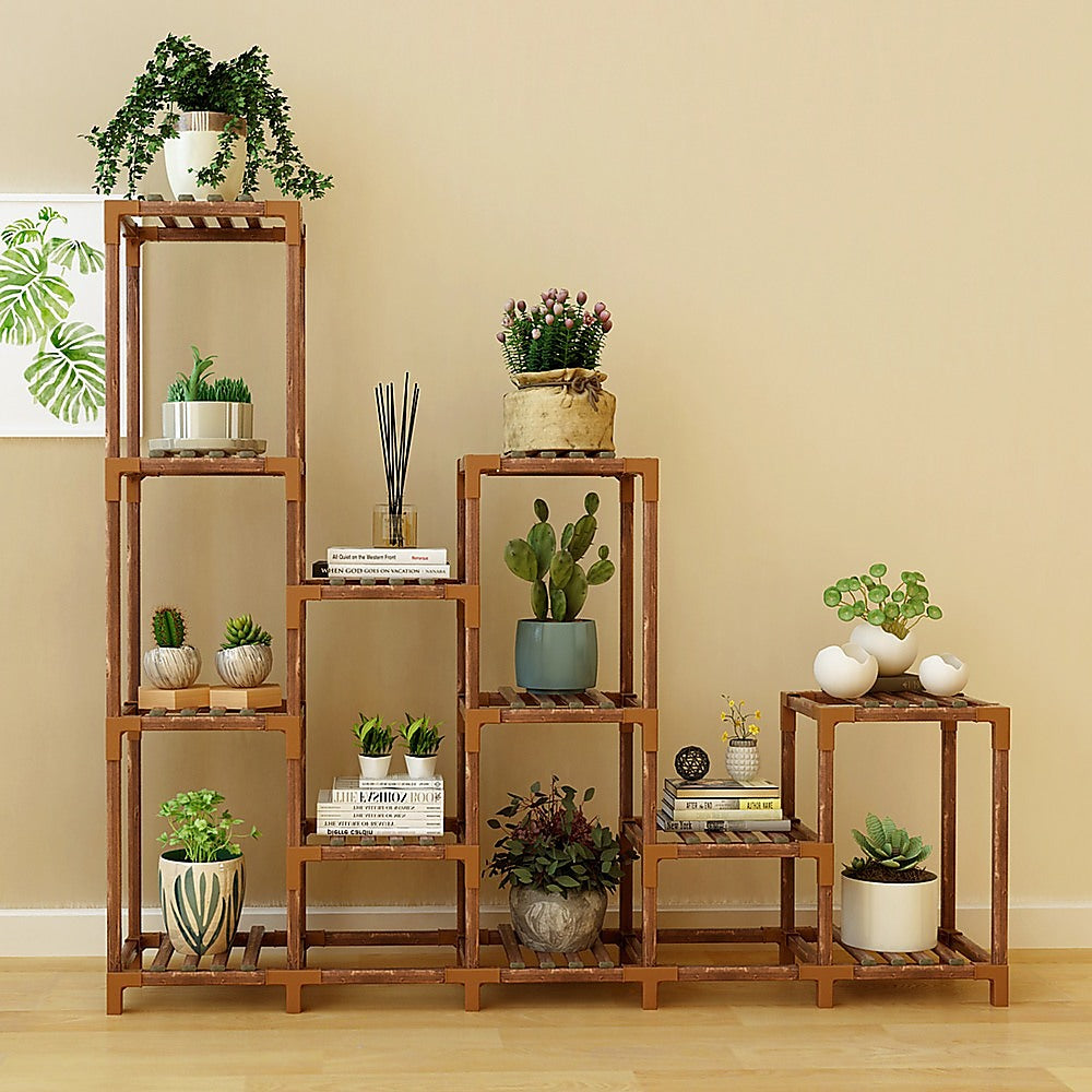 Pots, Planters & Accessories: Indoor Outdoor Garden Plant Stand Planter Flower Pot Shelf Wooden Shelving - 12 Shelves