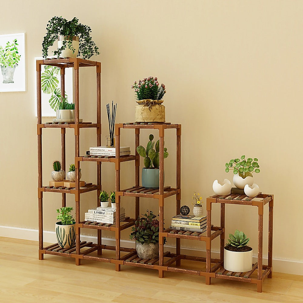 Pots, Planters & Accessories: Indoor Outdoor Garden Plant Stand Planter Flower Pot Shelf Wooden Shelving - 12 Shelves
