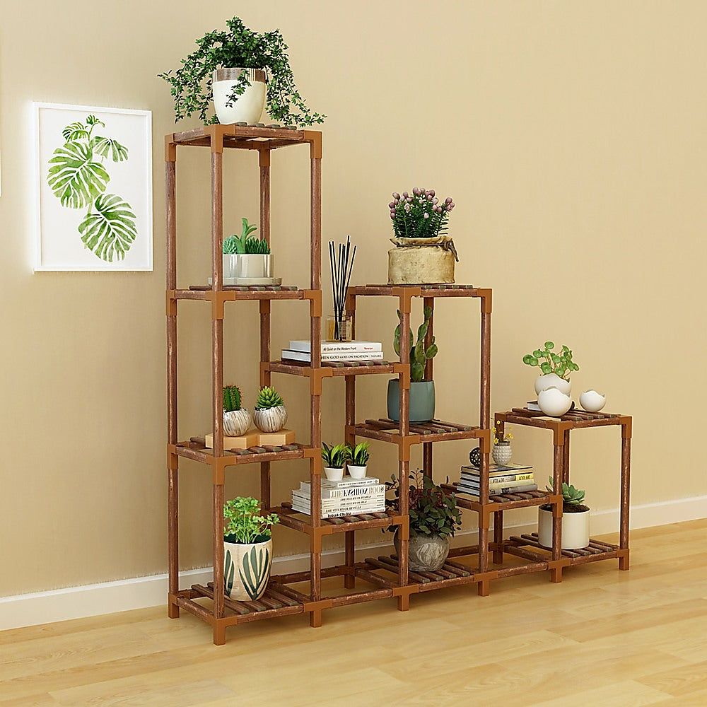 Pots, Planters & Accessories: Indoor Outdoor Garden Plant Stand Planter Flower Pot Shelf Wooden Shelving - 12 Shelves