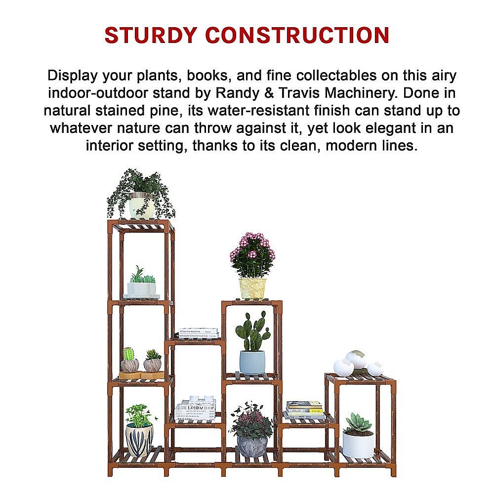 Pots, Planters & Accessories: Indoor Outdoor Garden Plant Stand Planter Flower Pot Shelf Wooden Shelving - 12 Shelves