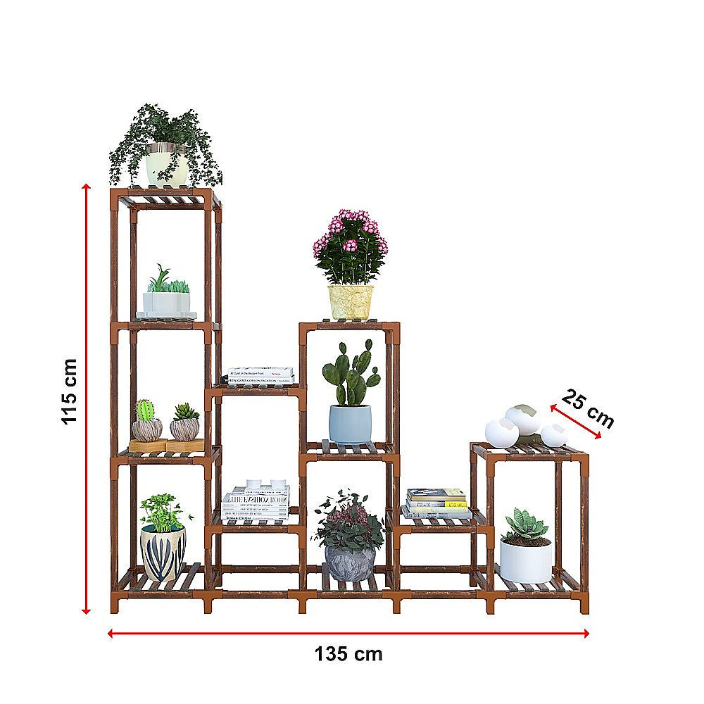 Pots, Planters & Accessories: Indoor Outdoor Garden Plant Stand Planter Flower Pot Shelf Wooden Shelving - 12 Shelves