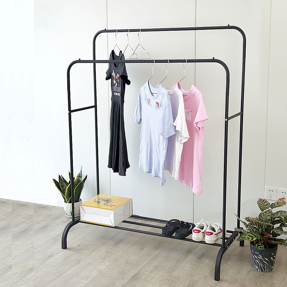 Clothing & Wardrobe Storage: Heavy Metal Double Clothes Rail Hanging Rack Garment Display Stand Storage Shelf
