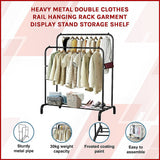 Clothing & Wardrobe Storage: Heavy Metal Double Clothes Rail Hanging Rack Garment Display Stand Storage Shelf