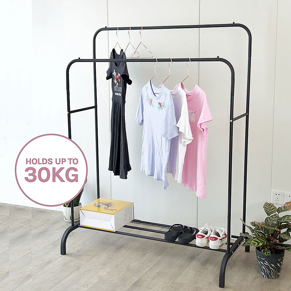 Clothing & Wardrobe Storage: Heavy Metal Double Clothes Rail Hanging Rack Garment Display Stand Storage Shelf