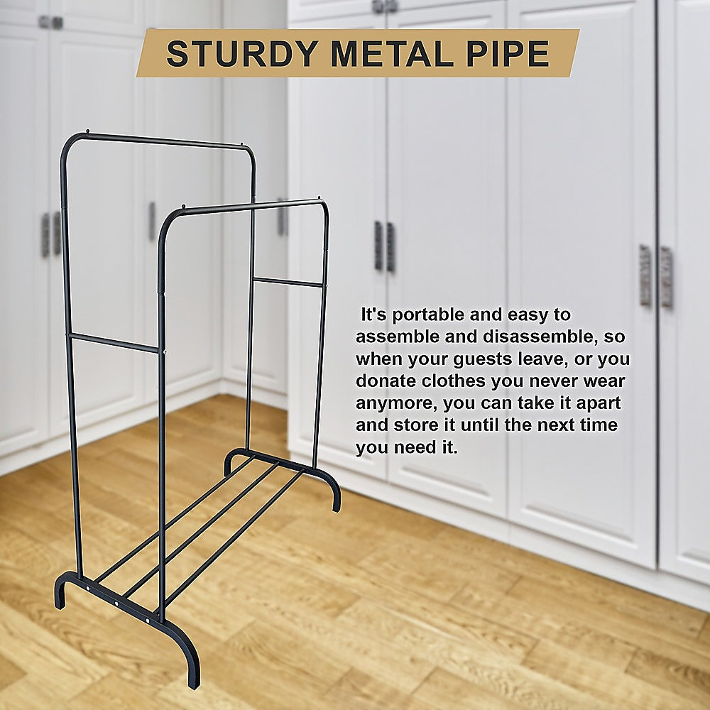 Clothing & Wardrobe Storage: Heavy Metal Double Clothes Rail Hanging Rack Garment Display Stand Storage Shelf