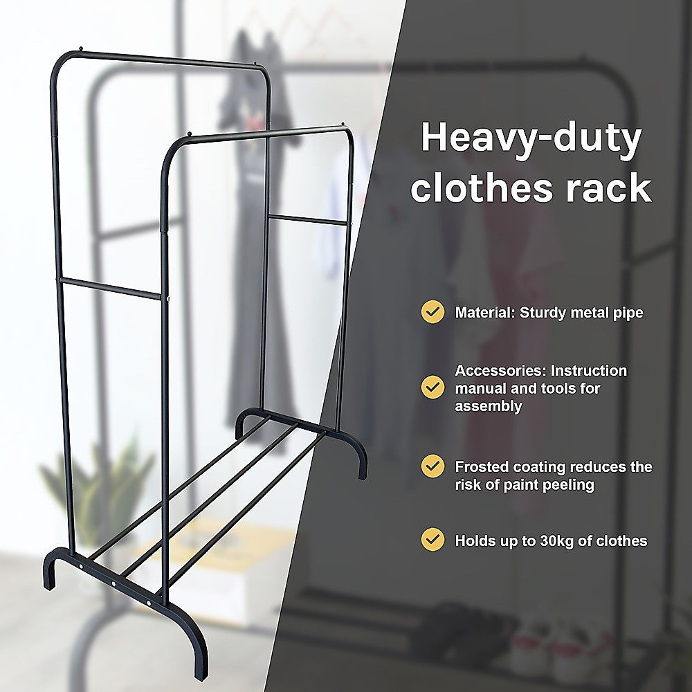 Clothing & Wardrobe Storage: Heavy Metal Double Clothes Rail Hanging Rack Garment Display Stand Storage Shelf