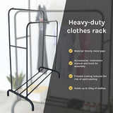 Clothing & Wardrobe Storage: Heavy Metal Double Clothes Rail Hanging Rack Garment Display Stand Storage Shelf