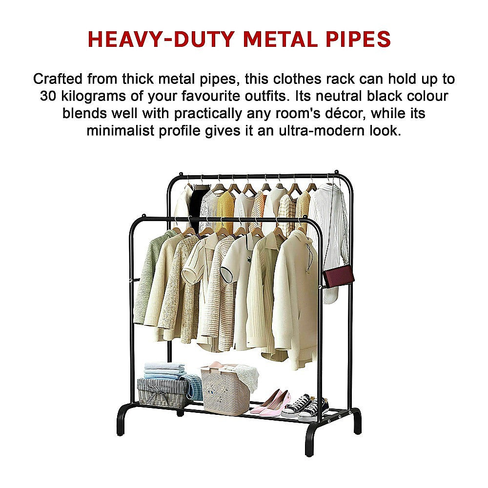 Clothing & Wardrobe Storage: Heavy Metal Double Clothes Rail Hanging Rack Garment Display Stand Storage Shelf