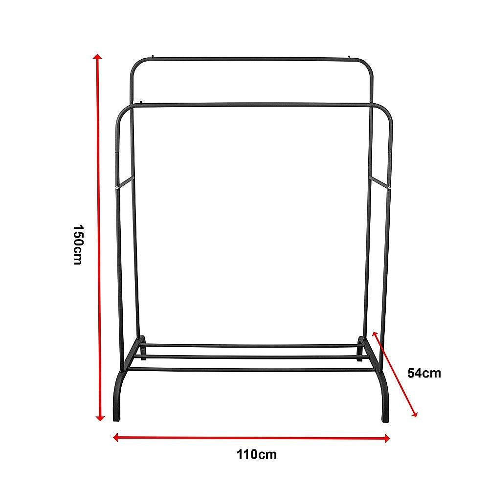 Clothing & Wardrobe Storage: Heavy Metal Double Clothes Rail Hanging Rack Garment Display Stand Storage Shelf