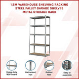 1.8M Warehouse Shelving Racking Steel Pallet Garage Shelves Metal Storage Rack