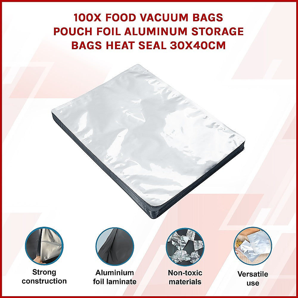 Storage Boxes: 100x Food Vacuum Bags Pouch Foil Aluminum Storage Bags Heat Seal 30x40cm