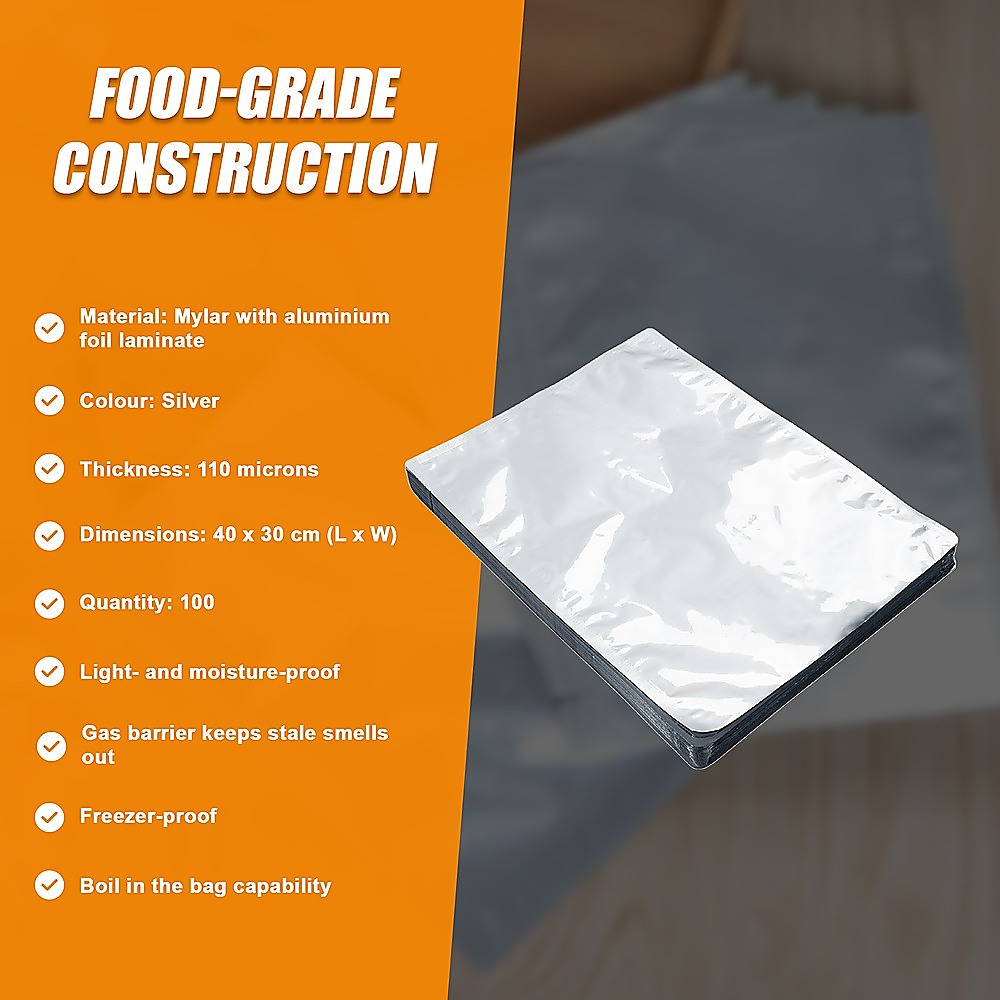 Storage Boxes: 100x Food Vacuum Bags Pouch Foil Aluminum Storage Bags Heat Seal 30x40cm