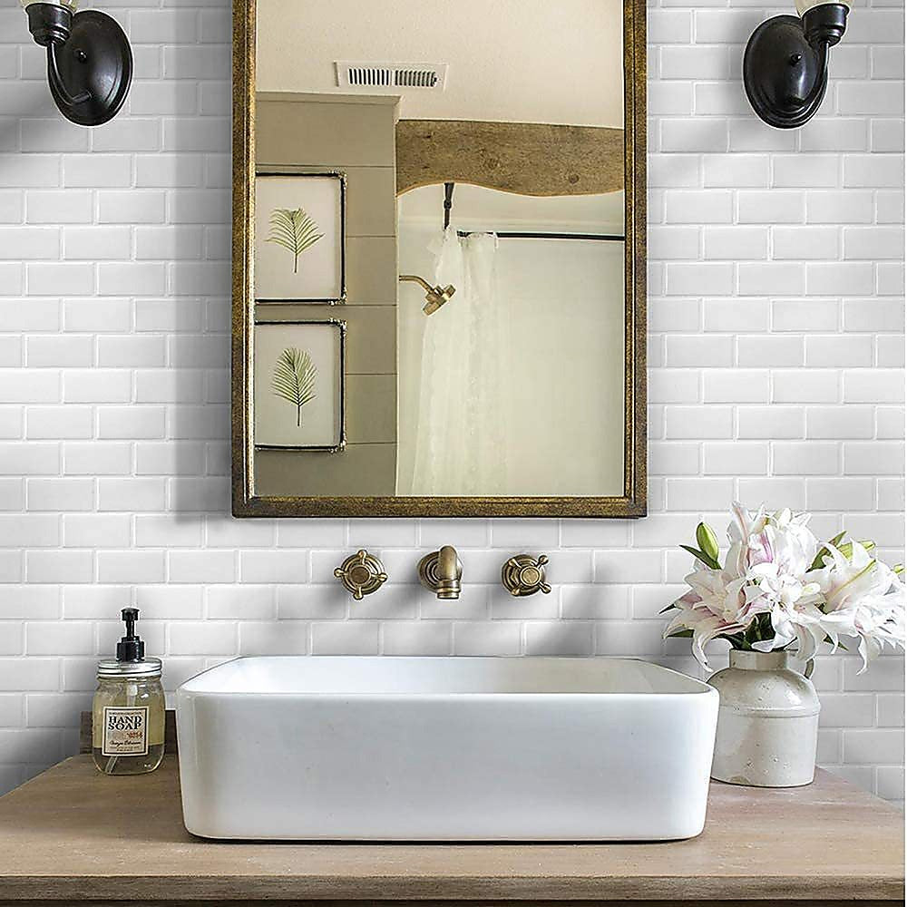 Building Materials: Tiles 3D Peel and Stick Wall Tile Subway White (30 x 30cm x 10 sheets)