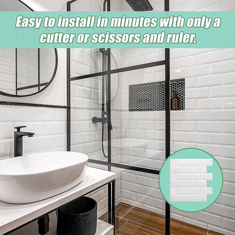 Building Materials: Tiles 3D Peel and Stick Wall Tile Subway White (30 x 30cm x 10 sheets)
