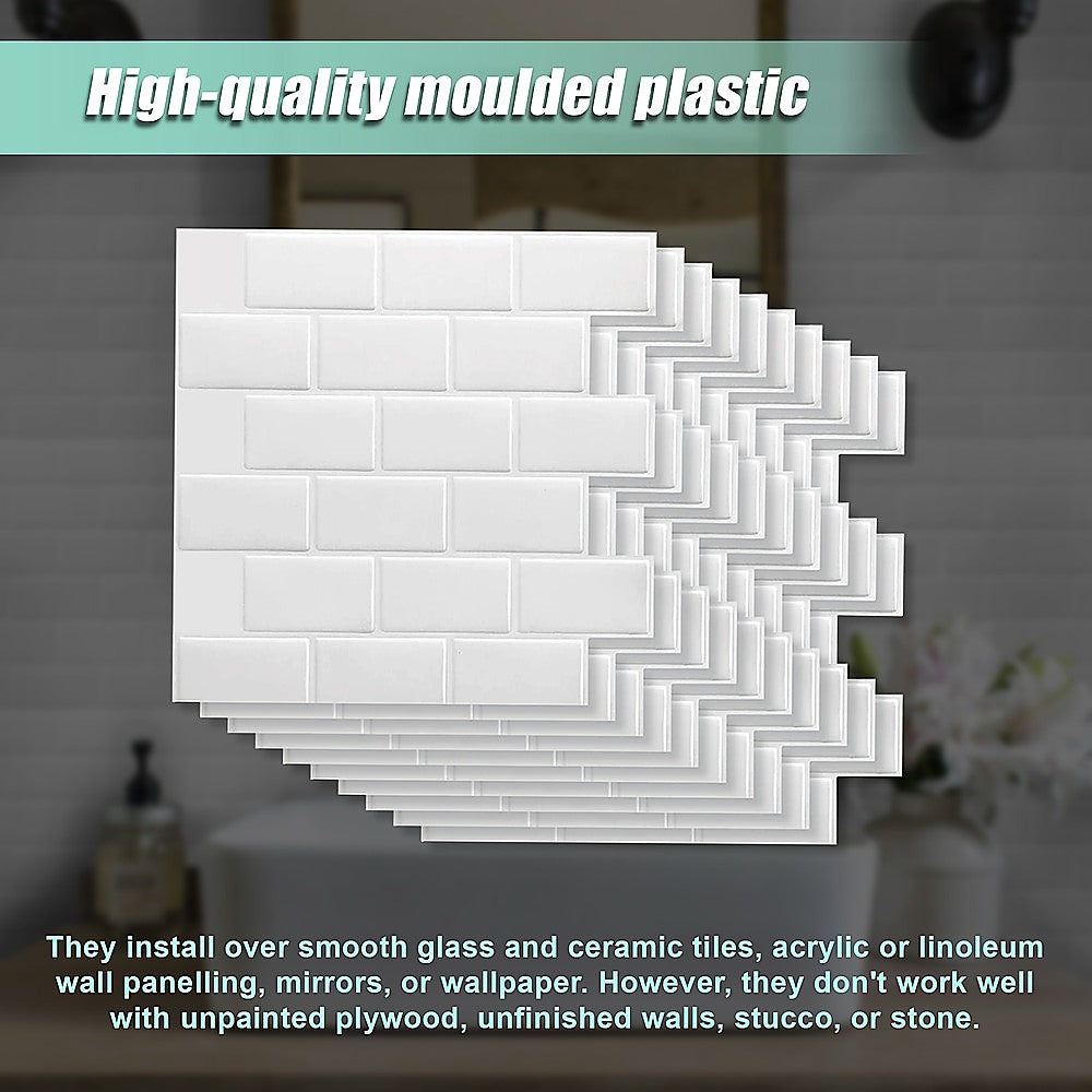Building Materials: Tiles 3D Peel and Stick Wall Tile Subway White (30 x 30cm x 10 sheets)