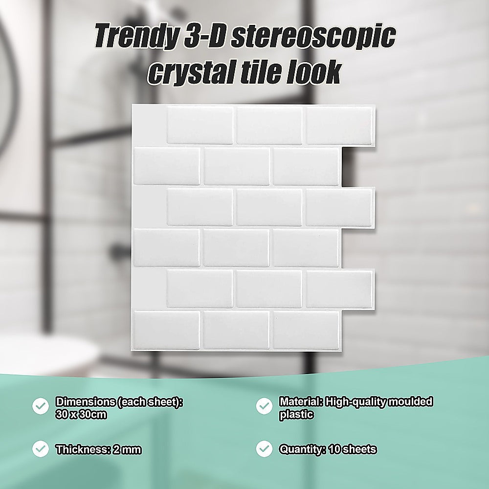 Building Materials: Tiles 3D Peel and Stick Wall Tile Subway White (30 x 30cm x 10 sheets)