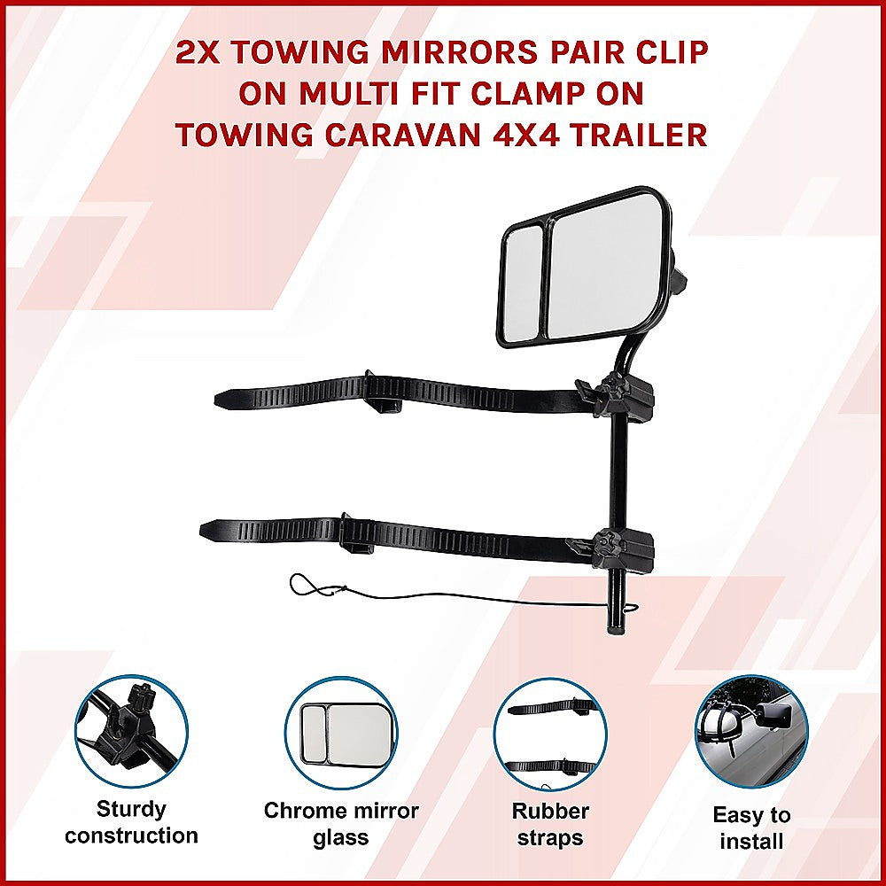 Masonry Tools: 2x Towing Mirrors Pair Clip on Multi Fit Clamp On Towing Caravan 4X4 Trailer