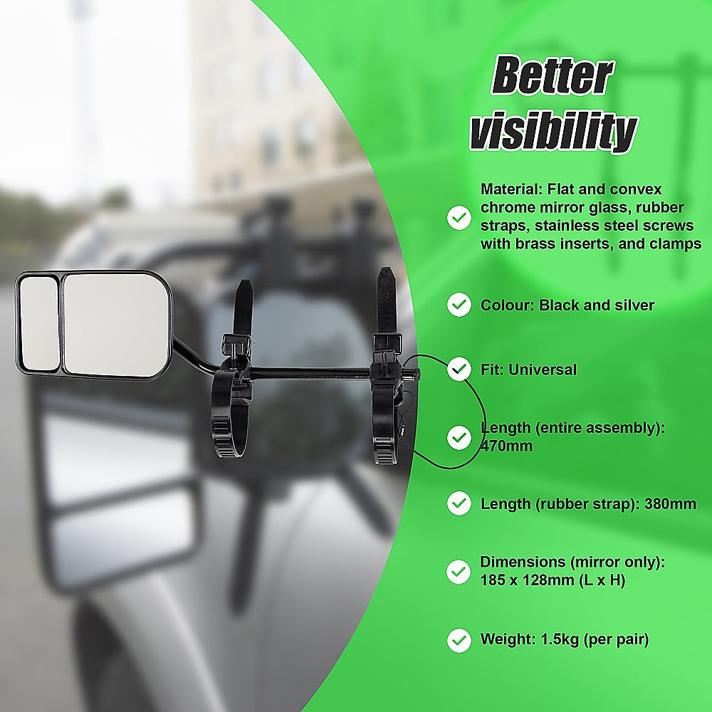 Masonry Tools: 2x Towing Mirrors Pair Clip on Multi Fit Clamp On Towing Caravan 4X4 Trailer