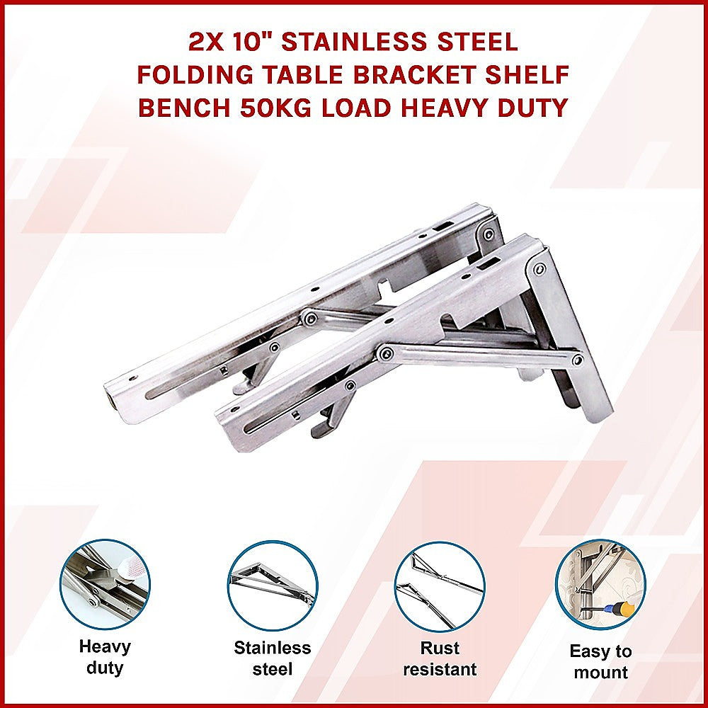 Sofas & Sofa Beds: 2x 10" Stainless Steel Folding Table Bracket Shelf Bench 50kg Load Heavy Duty