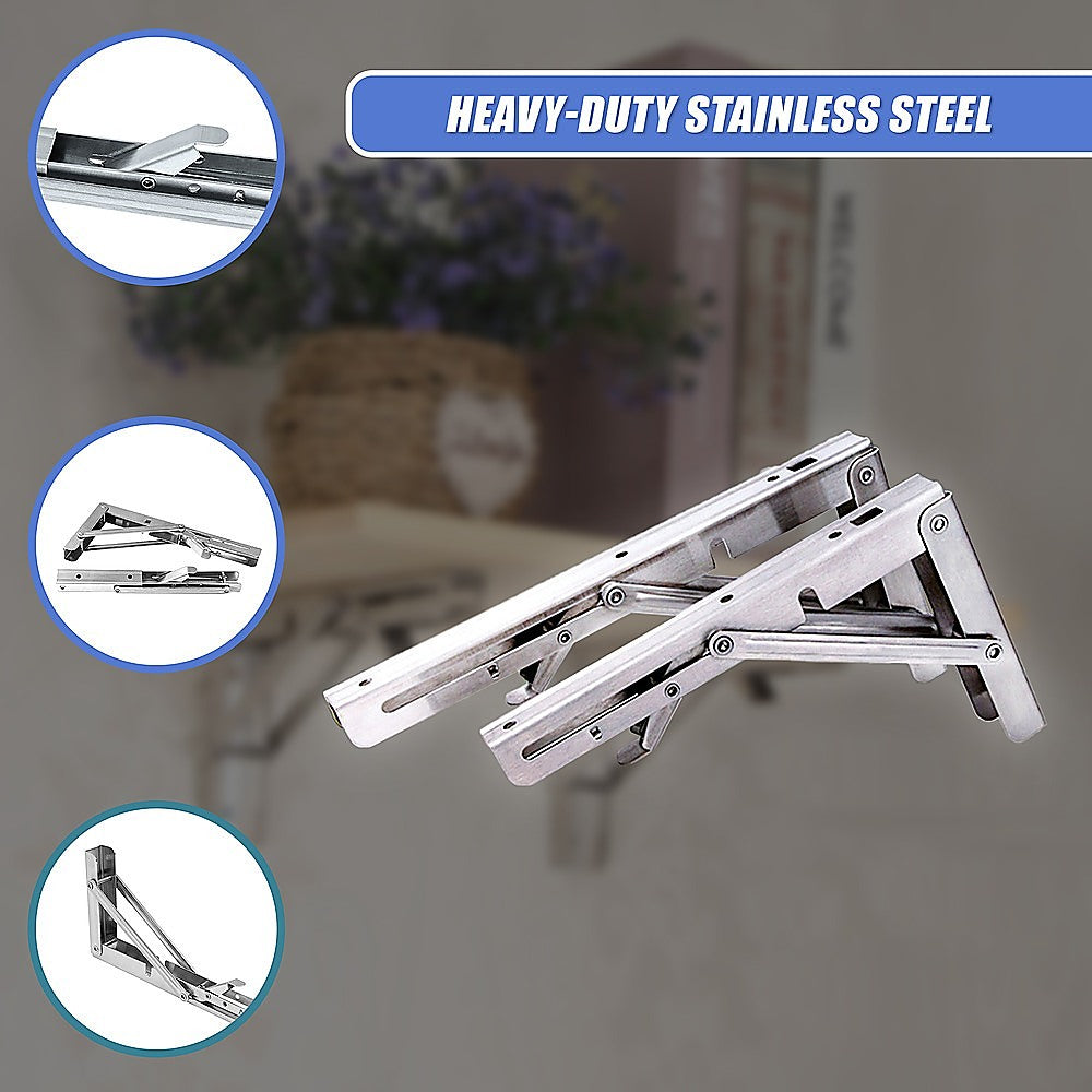 Sofas & Sofa Beds: 2x 10" Stainless Steel Folding Table Bracket Shelf Bench 50kg Load Heavy Duty