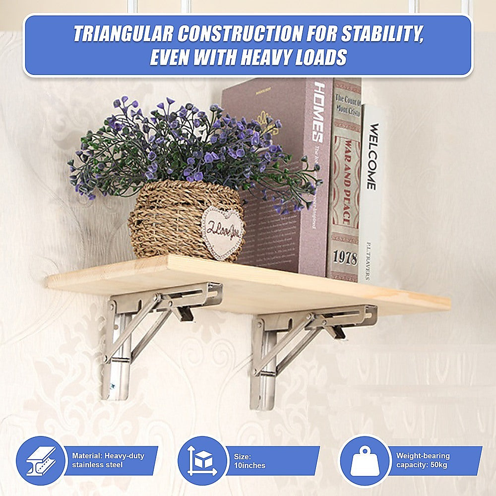 Sofas & Sofa Beds: 2x 10" Stainless Steel Folding Table Bracket Shelf Bench 50kg Load Heavy Duty