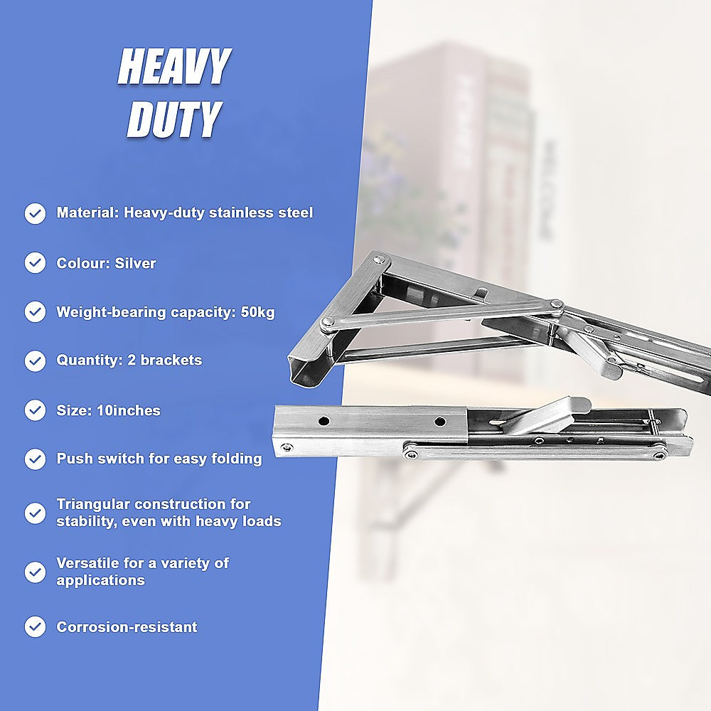 Sofas & Sofa Beds: 2x 10" Stainless Steel Folding Table Bracket Shelf Bench 50kg Load Heavy Duty