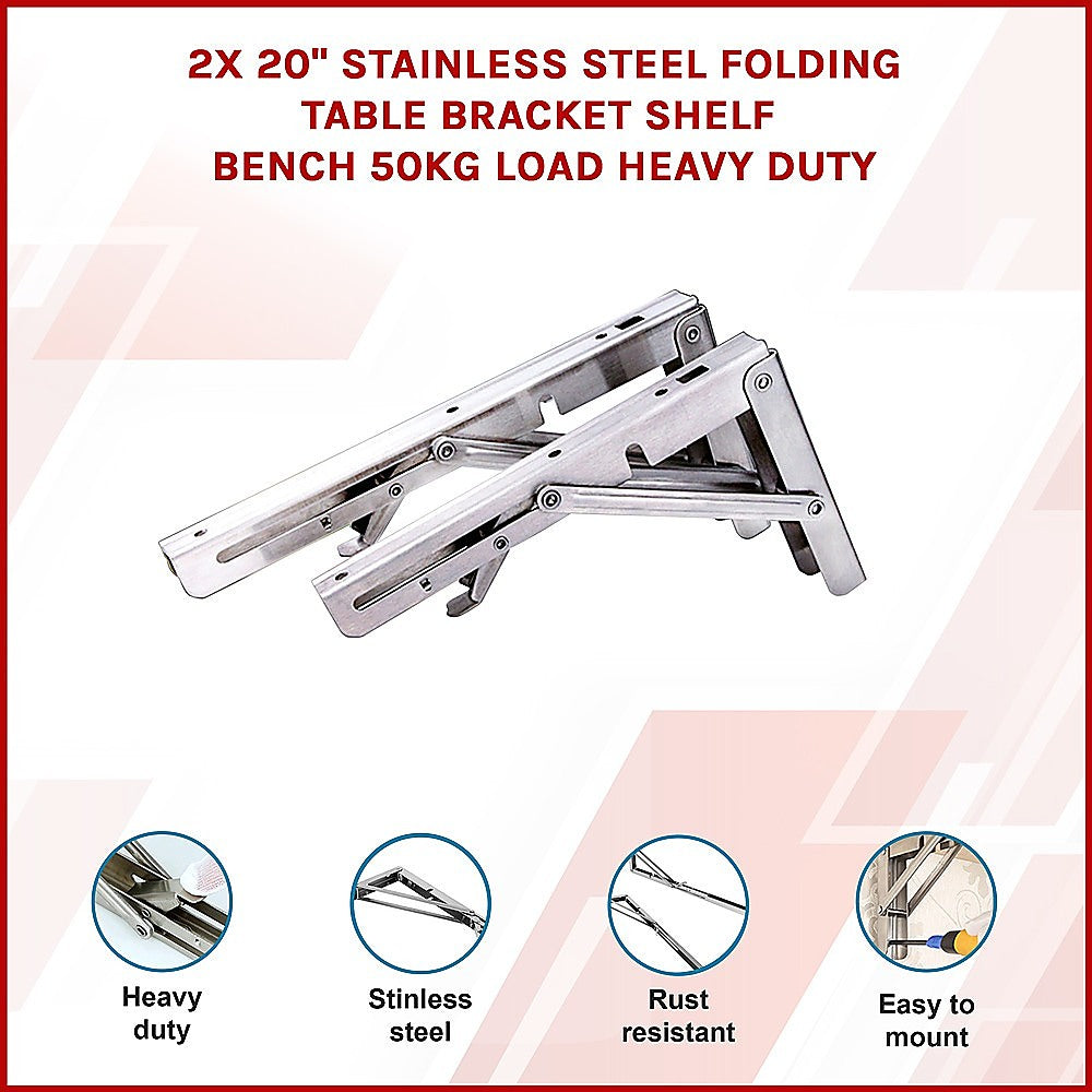 Sofas & Sofa Beds: 2x 20" Stainless Steel Folding Table Bracket Shelf Bench 50kg Load Heavy Duty
