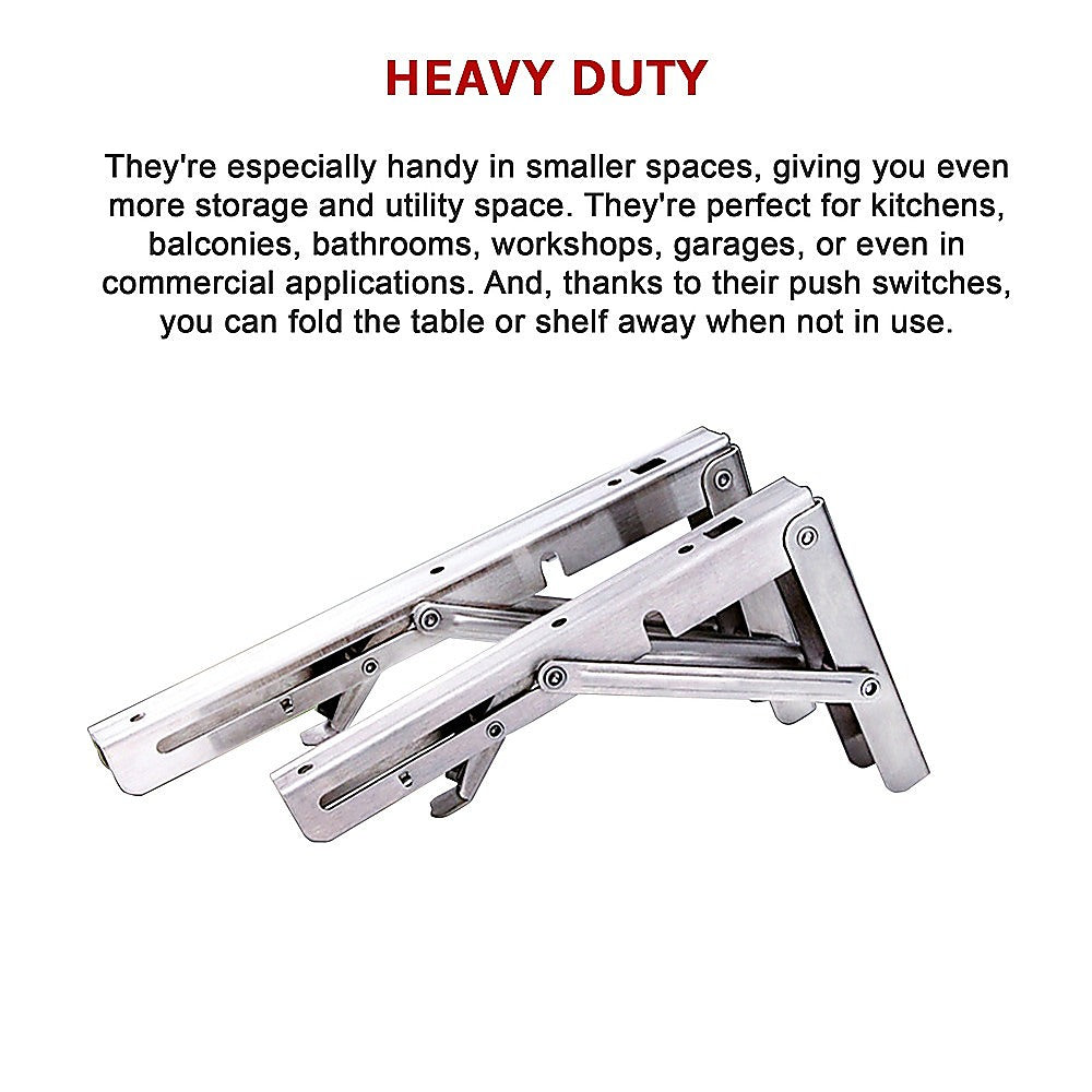 Sofas & Sofa Beds: 2x 20" Stainless Steel Folding Table Bracket Shelf Bench 50kg Load Heavy Duty