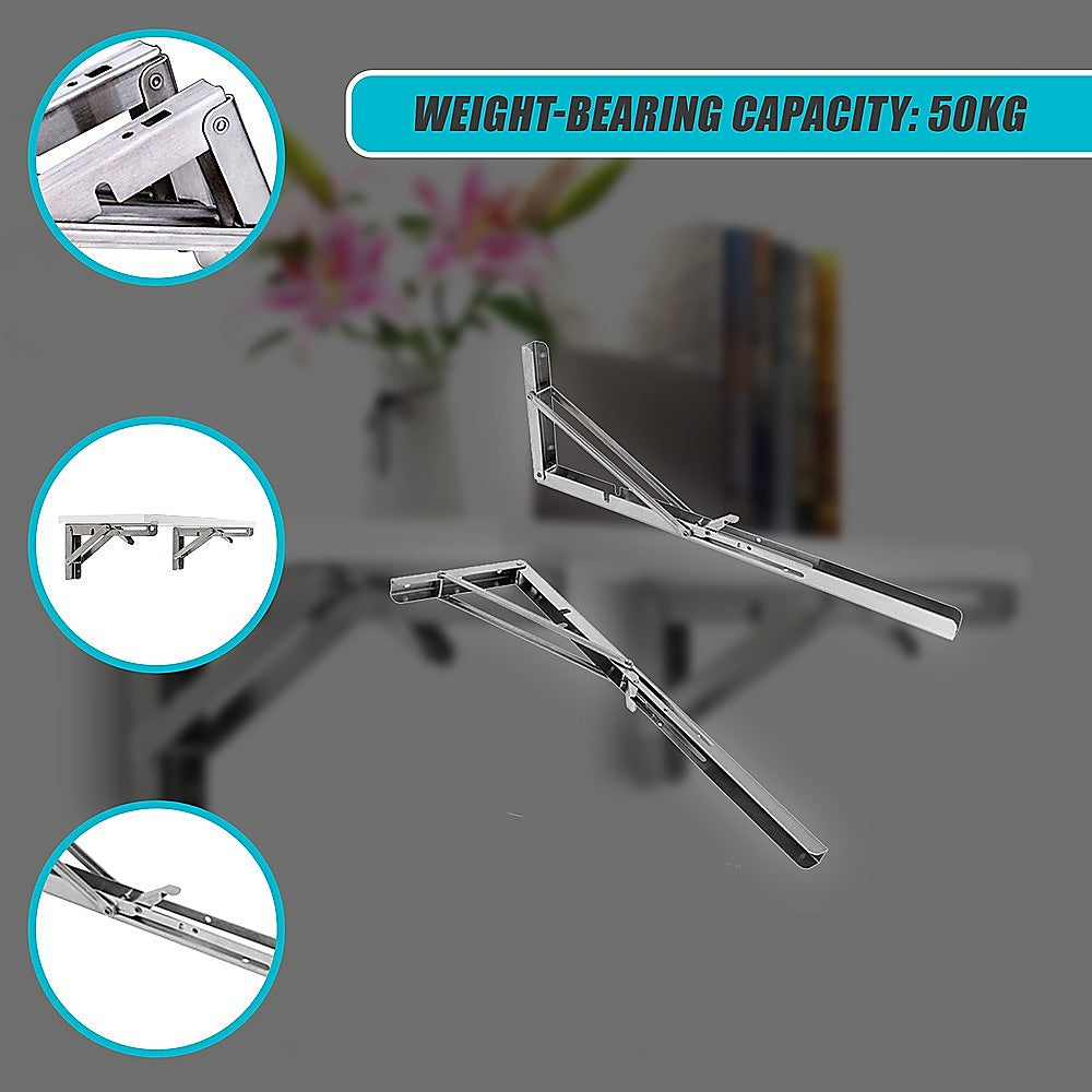 Sofas & Sofa Beds: 2x 20" Stainless Steel Folding Table Bracket Shelf Bench 50kg Load Heavy Duty