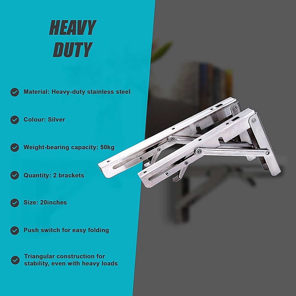 Sofas & Sofa Beds: 2x 20" Stainless Steel Folding Table Bracket Shelf Bench 50kg Load Heavy Duty