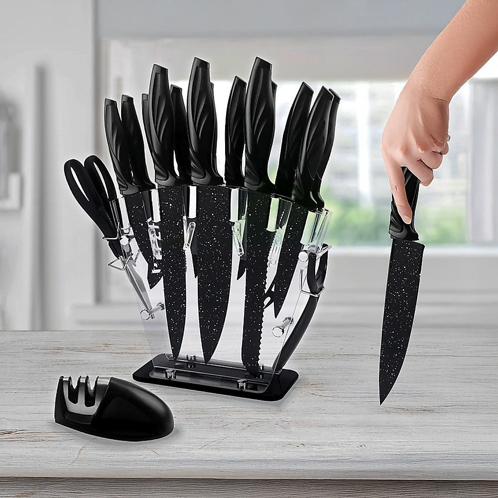 Kitchen Utensils: Kitchen 17 Piece Knife Set with Block and Sharpener Chef Knives