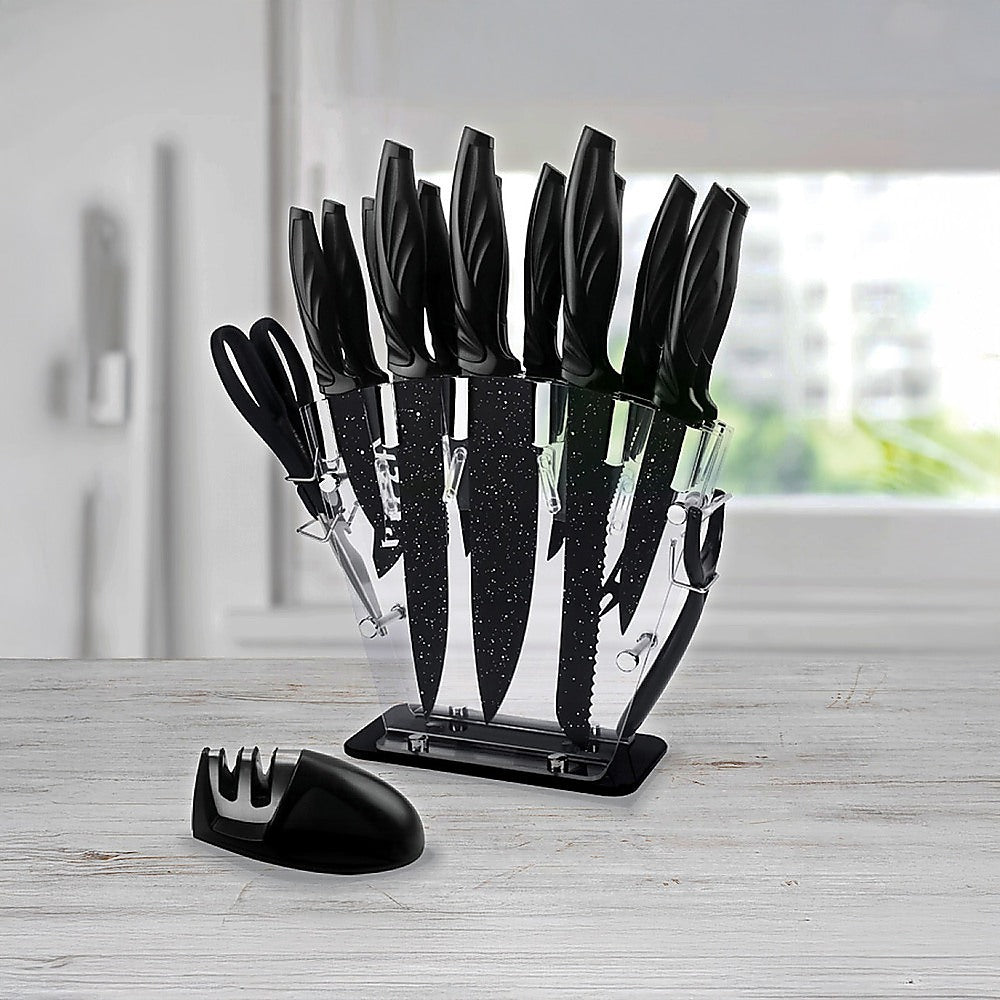 Kitchen Utensils: Kitchen 17 Piece Knife Set with Block and Sharpener Chef Knives