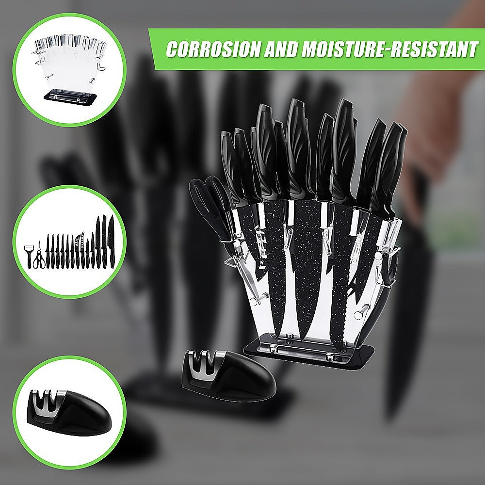 Kitchen Utensils: Kitchen 17 Piece Knife Set with Block and Sharpener Chef Knives