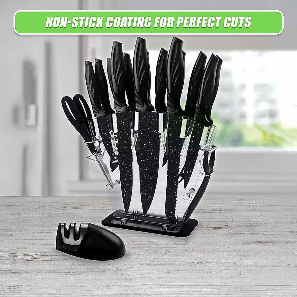 Kitchen Utensils: Kitchen 17 Piece Knife Set with Block and Sharpener Chef Knives