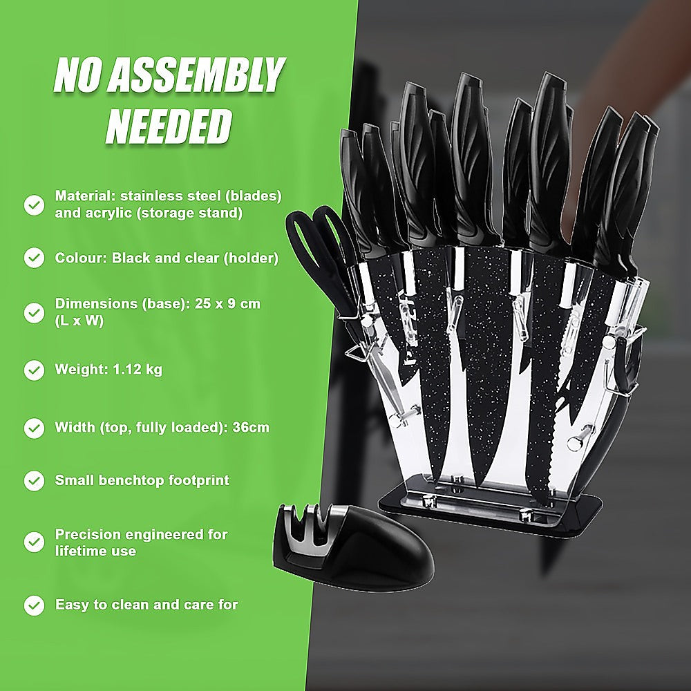 Kitchen Utensils: Kitchen 17 Piece Knife Set with Block and Sharpener Chef Knives