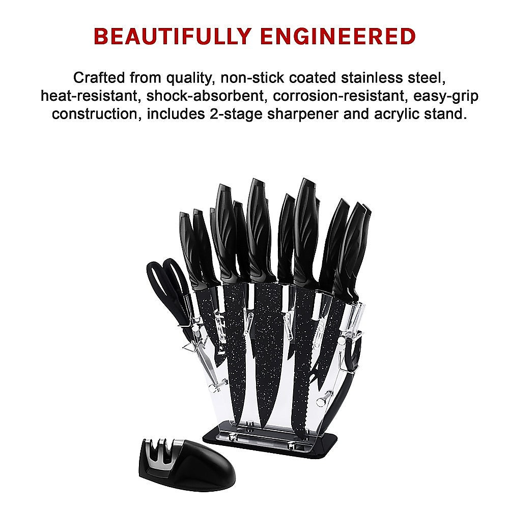 Kitchen Utensils: Kitchen 17 Piece Knife Set with Block and Sharpener Chef Knives