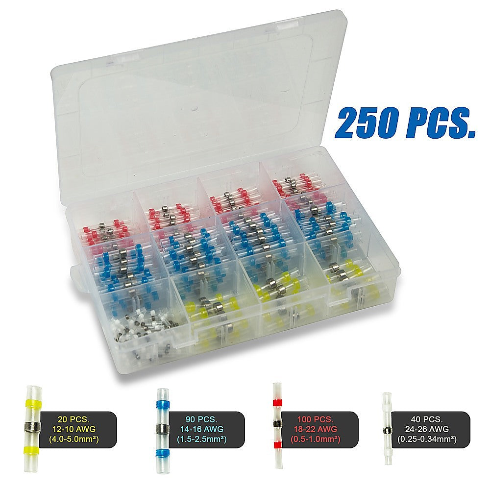 Masonry Tools: 250PCS Waterproof Solder Seal Sleeve Heat Shrink Butt Wire Connectors Terminals