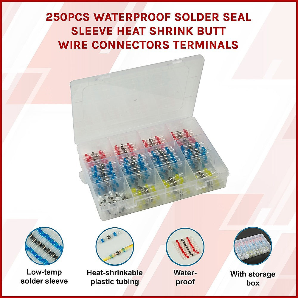 Masonry Tools: 250PCS Waterproof Solder Seal Sleeve Heat Shrink Butt Wire Connectors Terminals