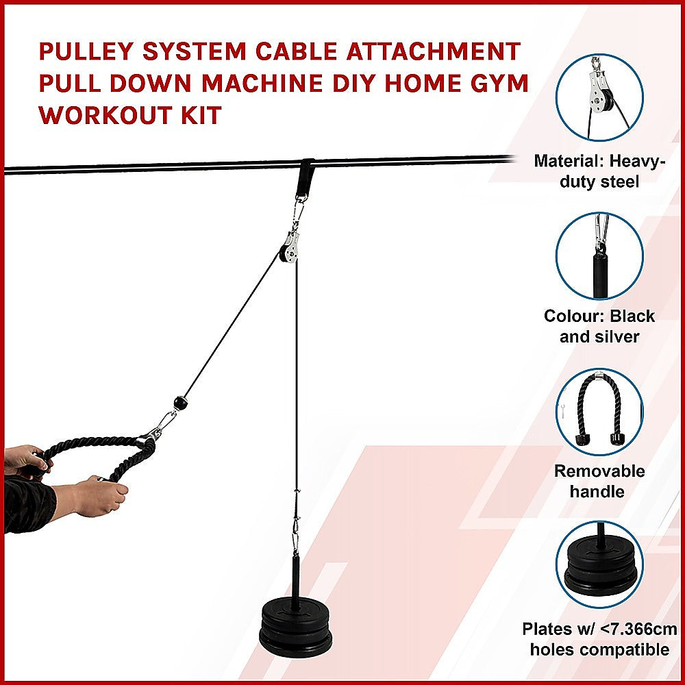 Gym Equipment & Accessories: Pulley System Cable Attachment Pull Down Machine DIY Home Gym Workout Kit