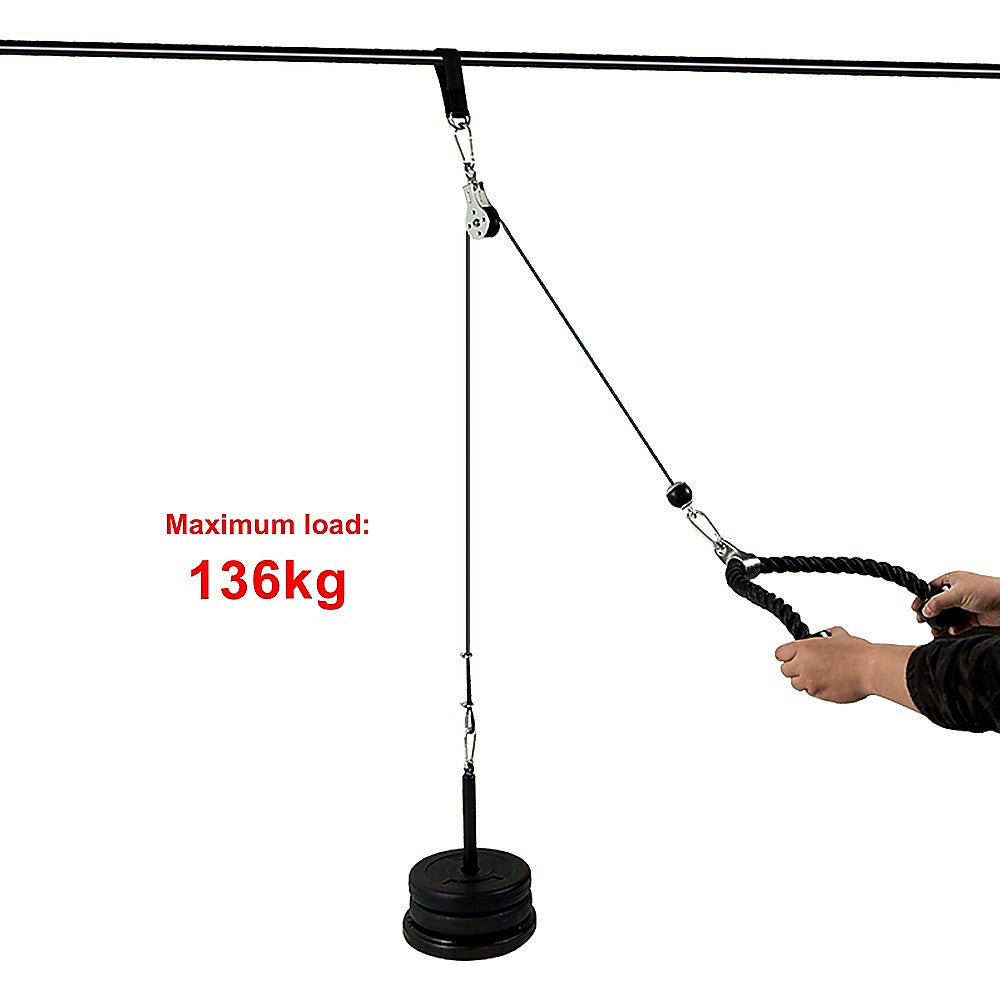Gym Equipment & Accessories: Pulley System Cable Attachment Pull Down Machine DIY Home Gym Workout Kit