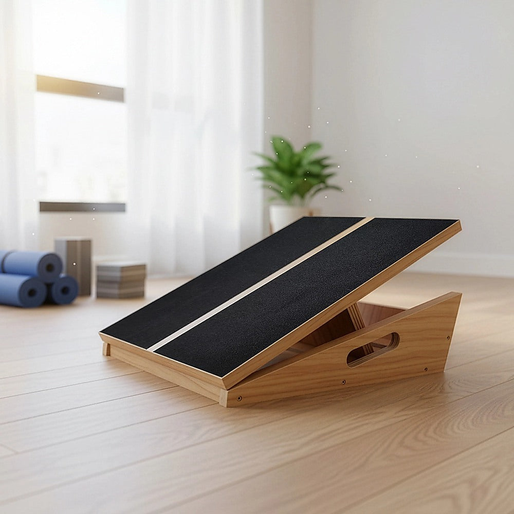 Yoga & Pilates: Wooden Slant Exercise Board With Adjustable Incline And Non-Slip Surface