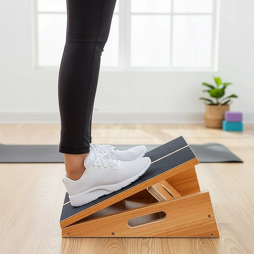 Yoga & Pilates: Wooden Slant Exercise Board With Adjustable Incline And Non-Slip Surface
