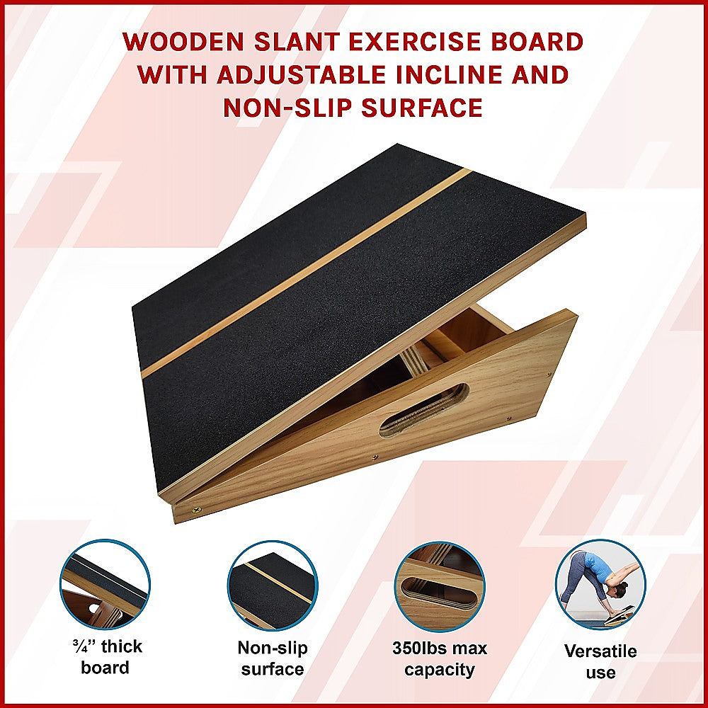 Yoga & Pilates: Wooden Slant Exercise Board With Adjustable Incline And Non-Slip Surface