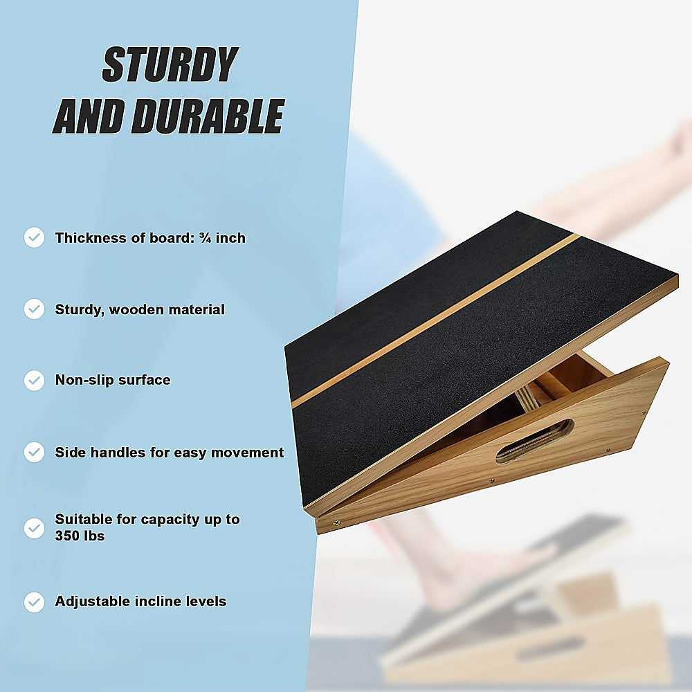 Yoga & Pilates: Wooden Slant Exercise Board With Adjustable Incline And Non-Slip Surface