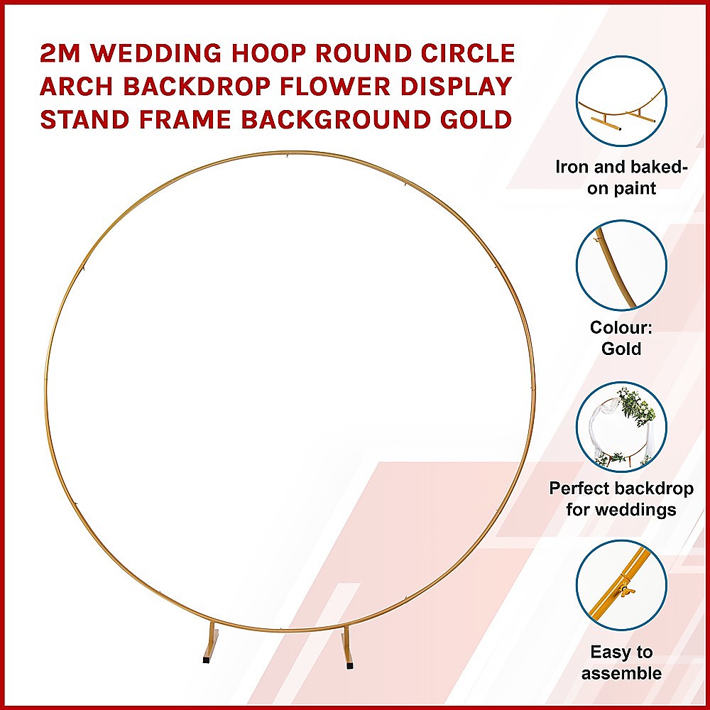 Gardening Accessories: 2M Wedding Hoop Round Circle Arch Backdrop Flower Display Stand Frame Background