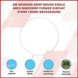 2M Wedding Hoop Round Circle Arch Backdrop Flower Display Stand Frame Background